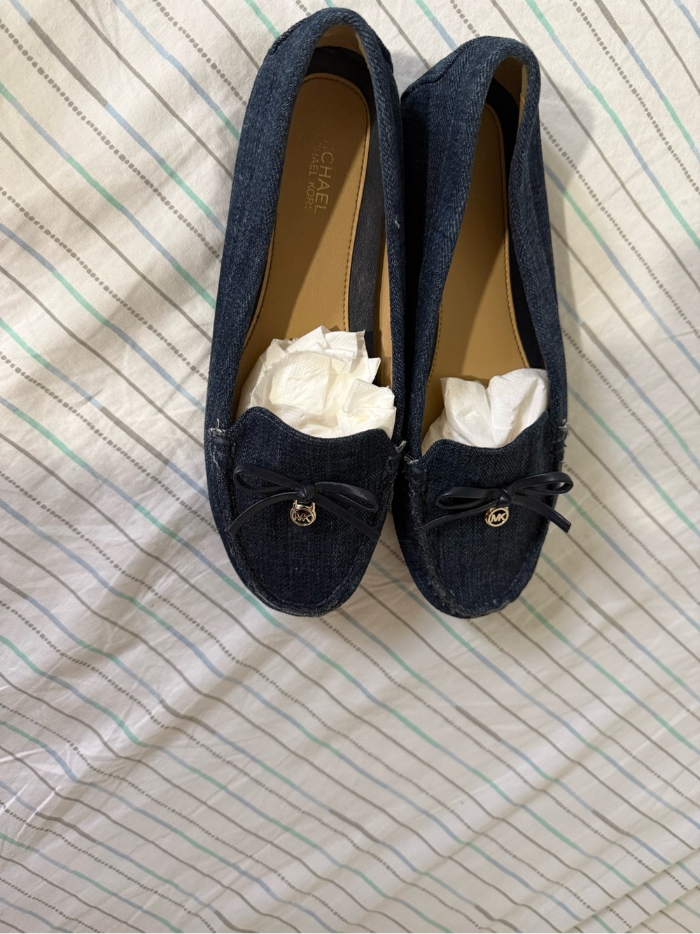 Michael Kors Dark Denim Navy Bow Moccasin Loafers